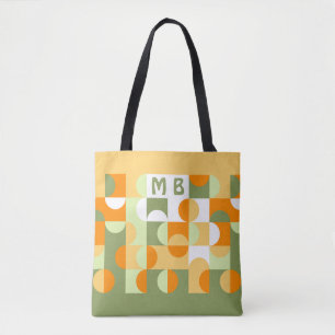 Tote Bag Motif d'art rétro bleu clair soleil orange orange