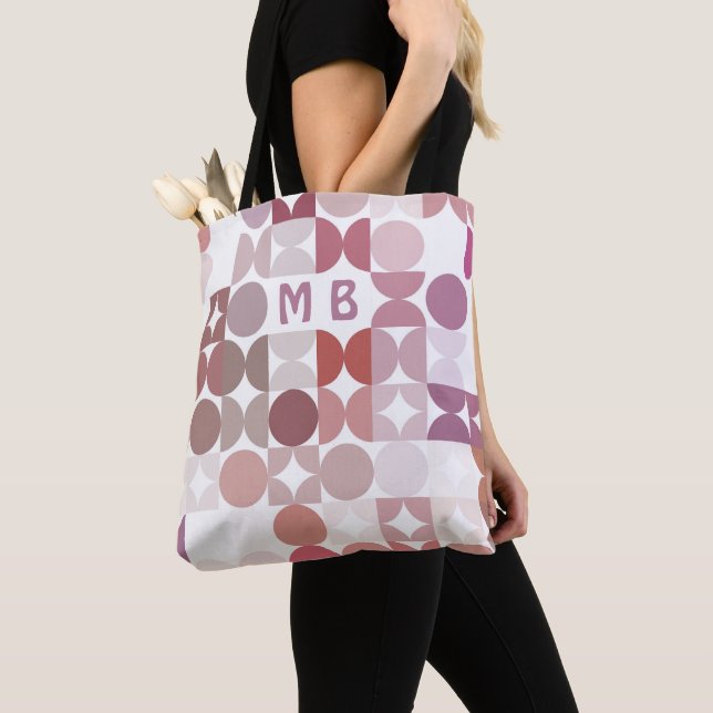 Tote Bag Motif d'art rétro rose pâle personnalisé Mauve Tau (De près)
