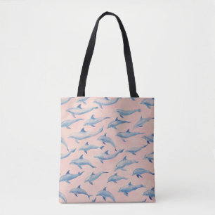 Tote Bag Motif dauphin aquarelle côte plage océan 