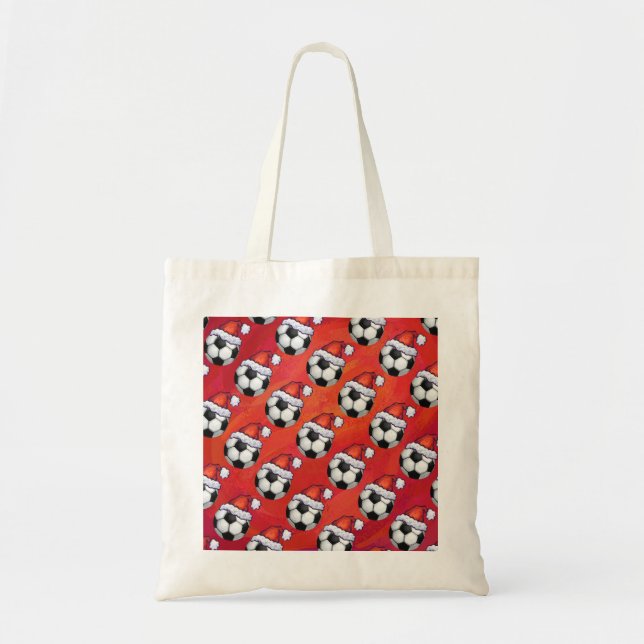 Tote Bag Motif de balle de football de Santa Hat en rouge (Devant)