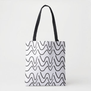 Tote Bag Motif de bande ondulée noir et blanc