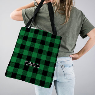 Tote Bag Motif de Buffalo Vert Plaid Monogramme