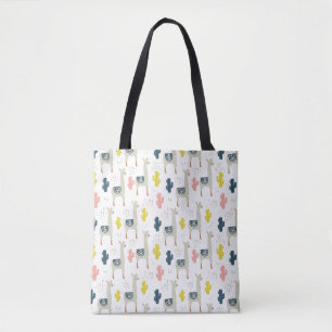 Tote Bag Motif de cactus et de lamas