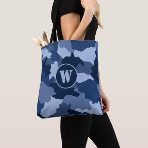 Tote Bag Motif de camouflage bleu Monogramme initial