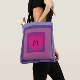 Tote Bag Motif de Carré de Lavande de Coeur Rose violet Mon