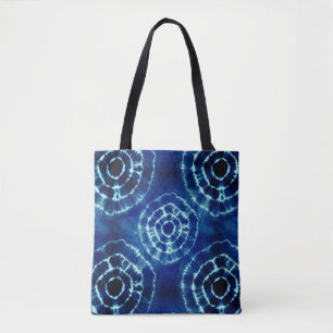 Tote Bag Motif de cercle de teinture à cravate bleu et blan
