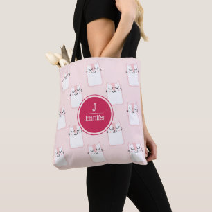 Tote Bag Motif de chat de chaton dormant Monogramme