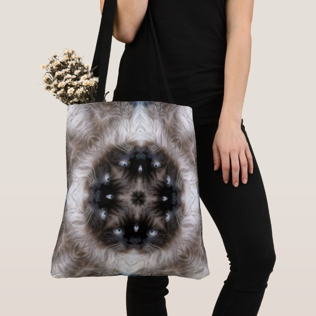 Tote Bag Motif de chat siamois kaléidoscope aux yeux bleus (De près)