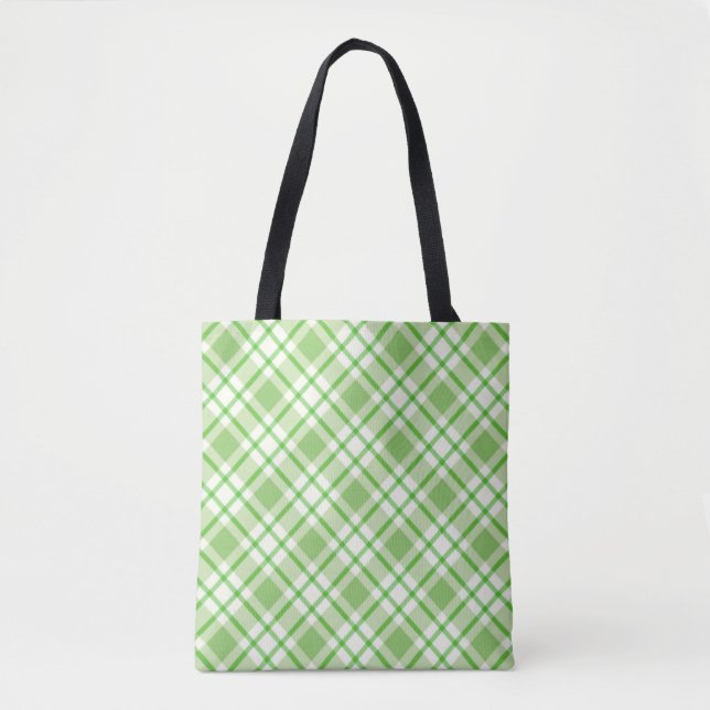 Tote Bag Motif de chèque en diagonale vert clair (Devant)