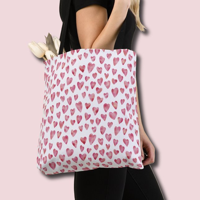 Tote Bag Motif de coeur d'amour rose (Pink watercolor love heart tote bag)
