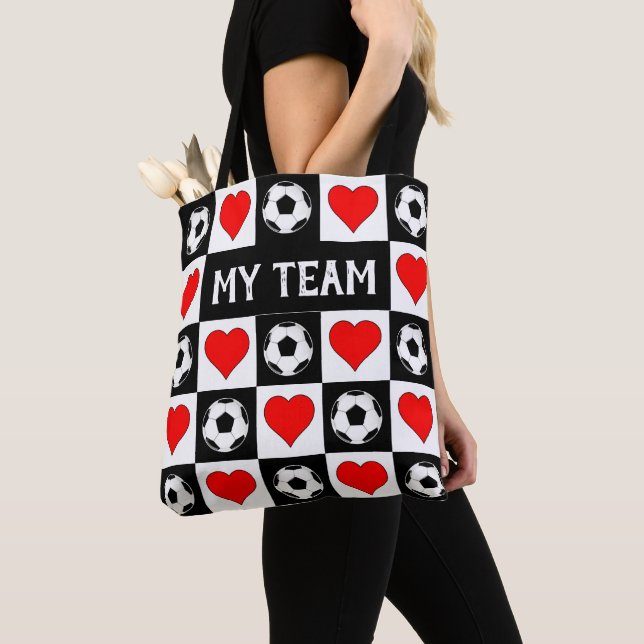 Tote Bag Motif de coeur du joueur de football Nom ou texte  (De près)
