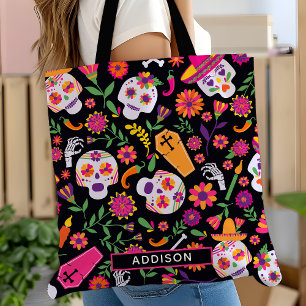 Tote Bag Motif de crâne en sucre personnalisé pour le jour 