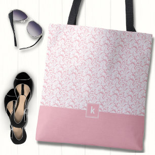 Tote Bag Motif de Damas rose pâle Monogramme