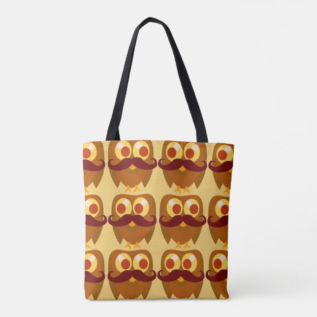 Tote Bag Motif de dessin animé Mustache Owl Mania Cute (Dos)