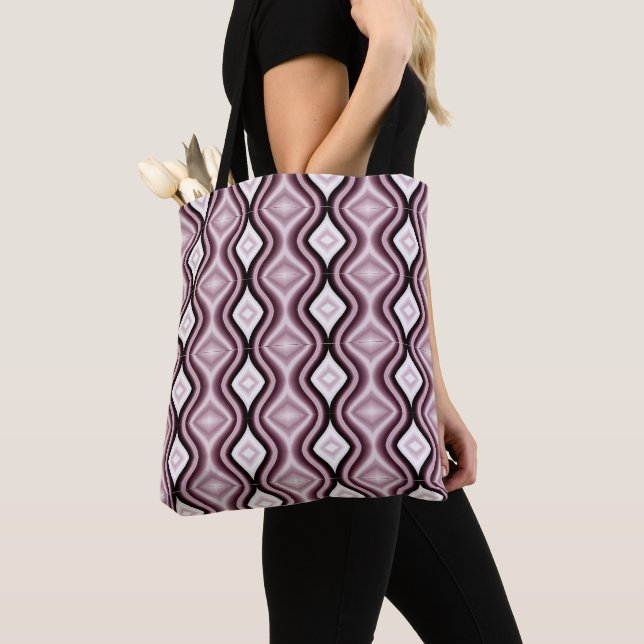 Tote Bag Motif de diamant rouge prune (De près)