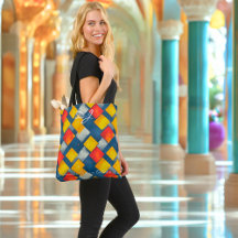 Motif de diamants géométriques rouge, jaune et ble