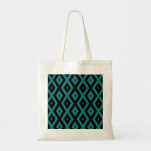 Tote Bag motif de diamants turquoise et noir