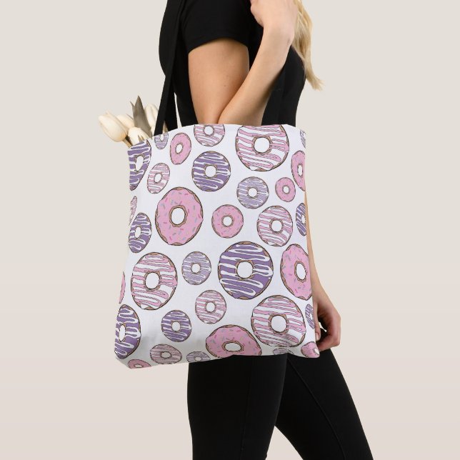 Tote Bag Motif De Donuts, Donuts Roses, Donuts Violets (De près)