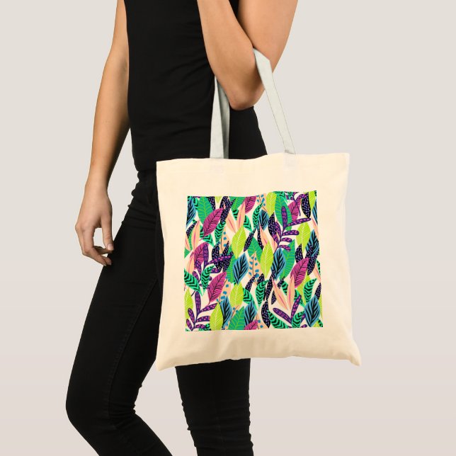 Tote Bag Motif de feuilles de forêt tropicale moderne color (Devant (produit))