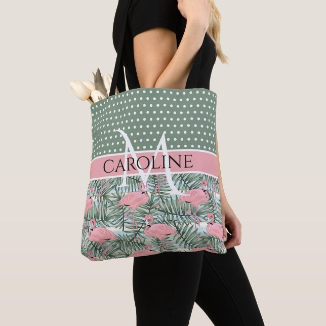 Tote Bag Motif de feuilles de palmier pour Flamants roses r (De près)