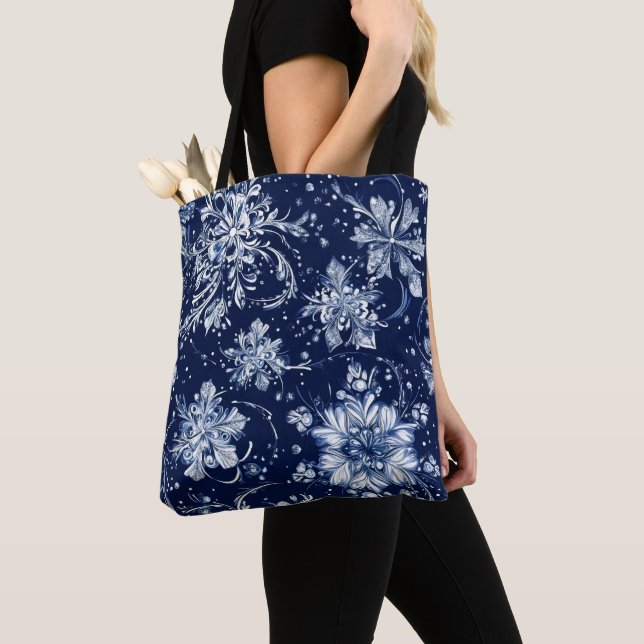 Tote Bag Motif de fleurs de neige d'hiver (De près)