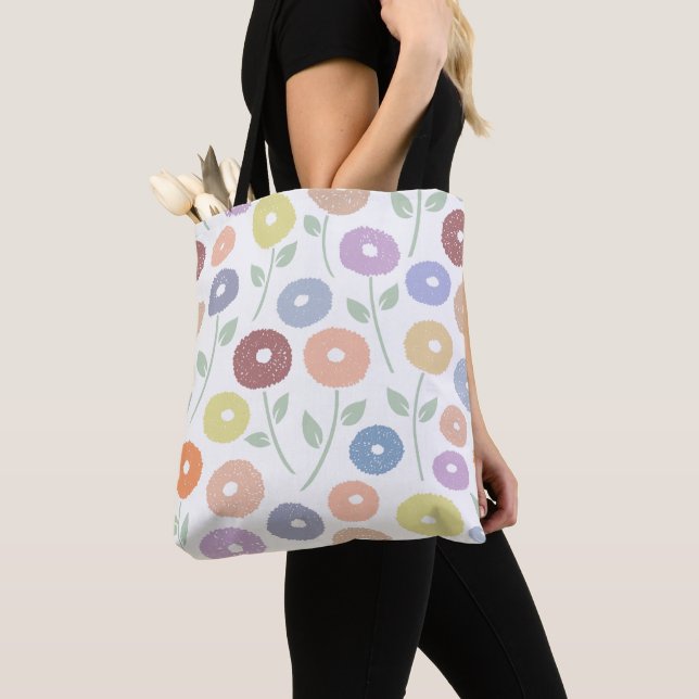 Tote Bag Motif de fleurs floues Lg Pastels sur fond blanc (De près)