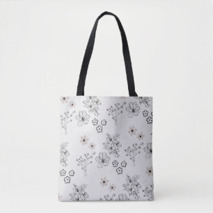 Tote Bag Motif de fleurs hippie gris noir rétro Y2K