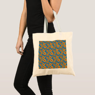 Tote Bag Motif de fleurs orange jaune