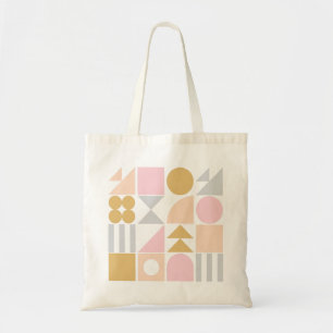 Tote Bag Motif de formes géométriques en rose pastel et or