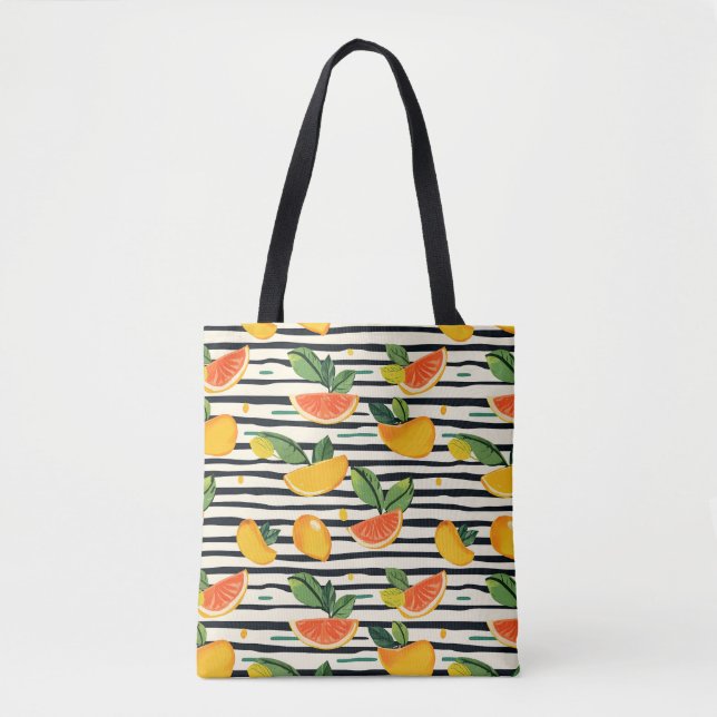 Tote Bag Motif de fruits d'agrumes avec Feuilles verts (6) (Devant)