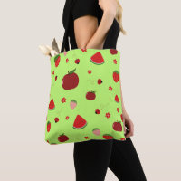 Motif de fruits rouges Kawaii sur fond vert citron