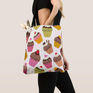 Tote Bag Motif de gâteau, Motif de muffin, Chocolat, Coeurs