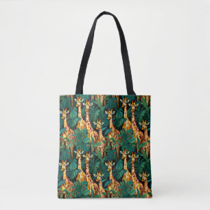 Tote Bag Motif de girafe dans une jungle verdoyante