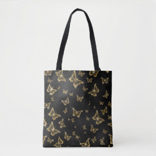 Tote Bag Motif de glam or et papillons noirs