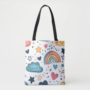 Tote Bag Motif de gribouillis arc-en-ciel mignon avec nuage