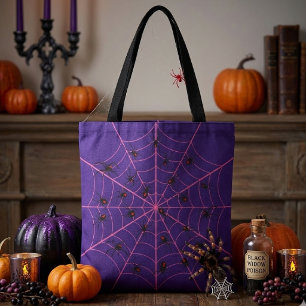 Tote Bag Motif de Halloween en toile d'araignée noire rose