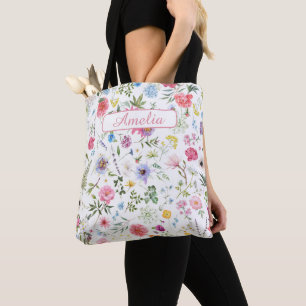 Tote Bag Motif de jardin botanique de fleurs sauvages à l'a