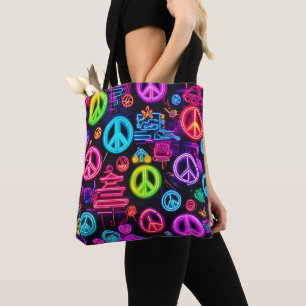 Tote Bag Motif de la Paix de Néon coloré