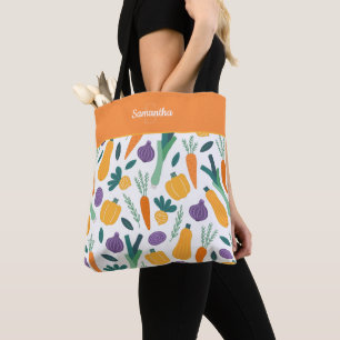 Tote Bag Motif de légumes frais coloré avec le nom orange