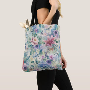 Tote Bag Motif de libellule florale à l'aquarelle
