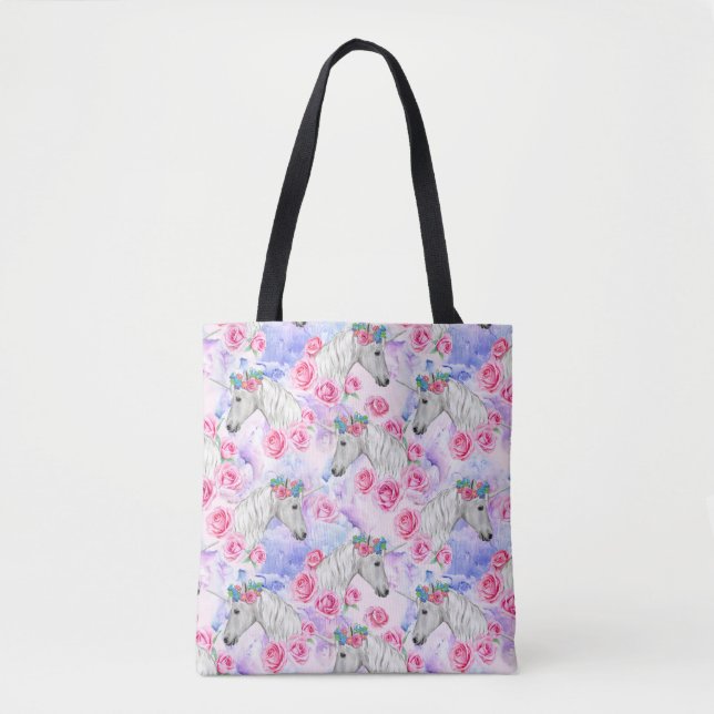 Tote Bag Motif de licornes et de roses (Devant)