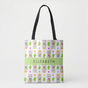 Tote Bag Motif De Llamas, Alpacas, Cactus, Votre Nom