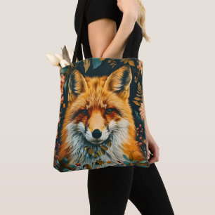 Tote Bag Motif de loup floral de jardin forestier vintage