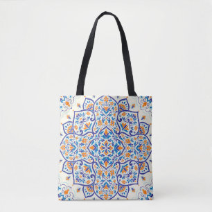 Tote Bag Motif de luxe Orange Blue Ornament