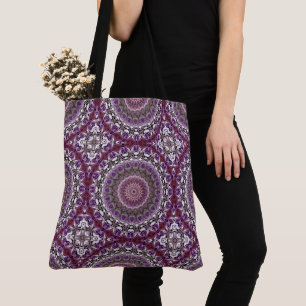 Tote Bag Motif de mandala en kaléidoscope rose améthyste