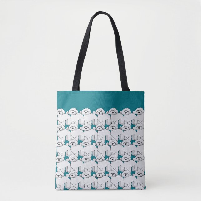 Tote Bag Motif de marionnettes blanc sur Turquoise (Devant)