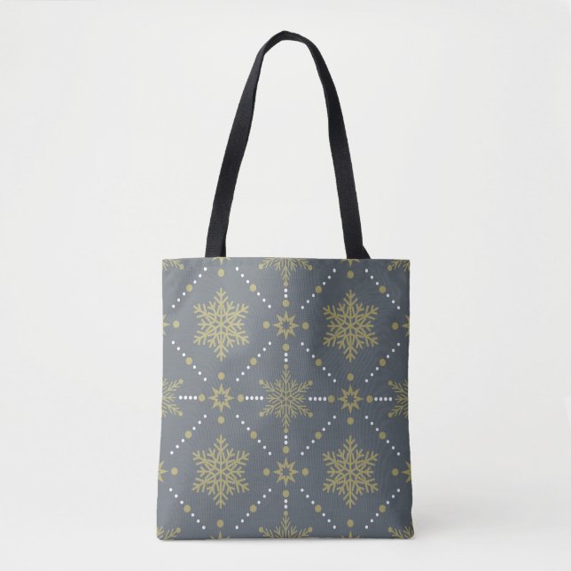 Tote Bag Motif de Noël Gris et Gold Snowflakes (Devant)
