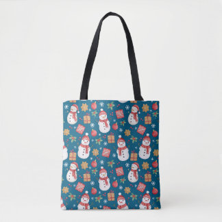 Tote Bag Motif De Noël Snowman Holly Feuilles Et Présents