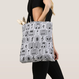 Tote Bag Motif de notes de musique géométrique monochrome é