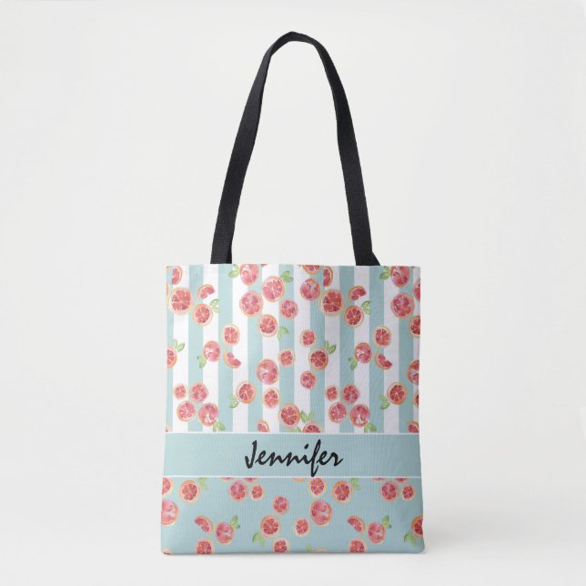Tote Bag Motif de pamplemousse rose sur les bandes (Devant)
